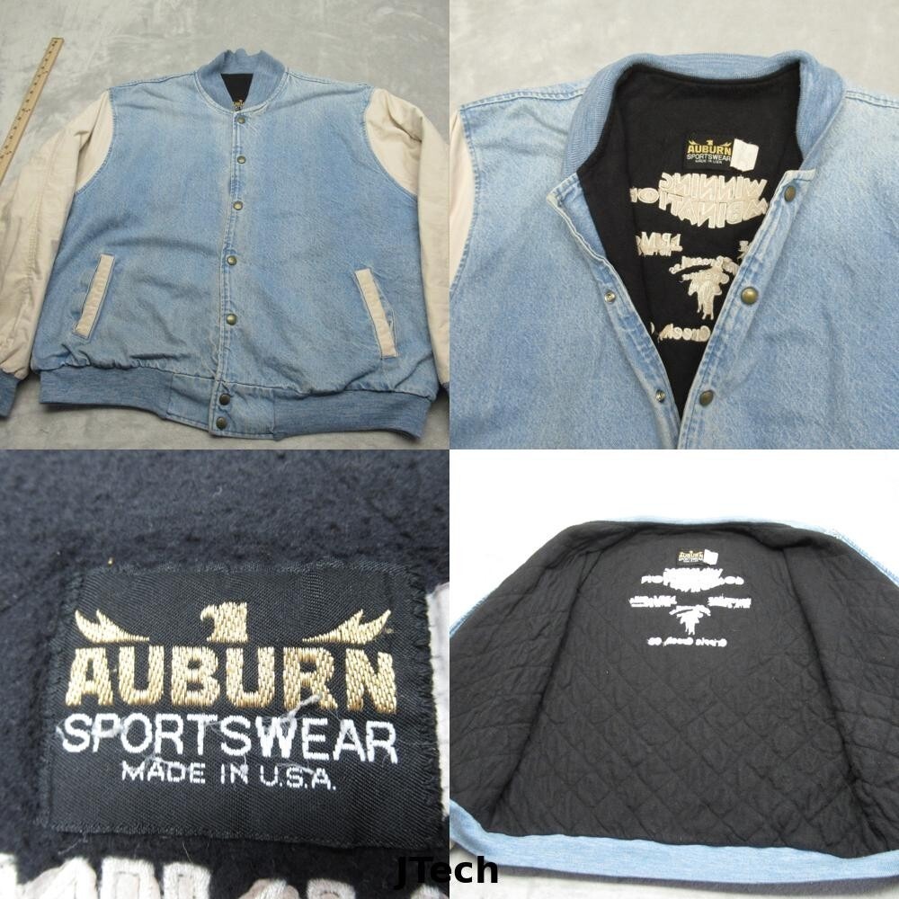 Auburn Denim Jacket Men 2XL Light Wash Quilted Fleece Line USA Made Logo VTG 90s